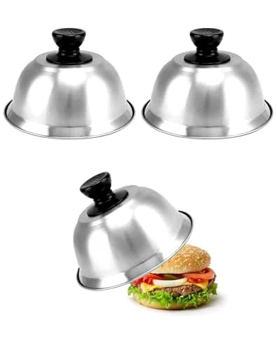 QWORK 6" Burger Covers Small Cheese Melting Dome | Stainless Steel Food Cover for Burger & Steak thumbnail 1