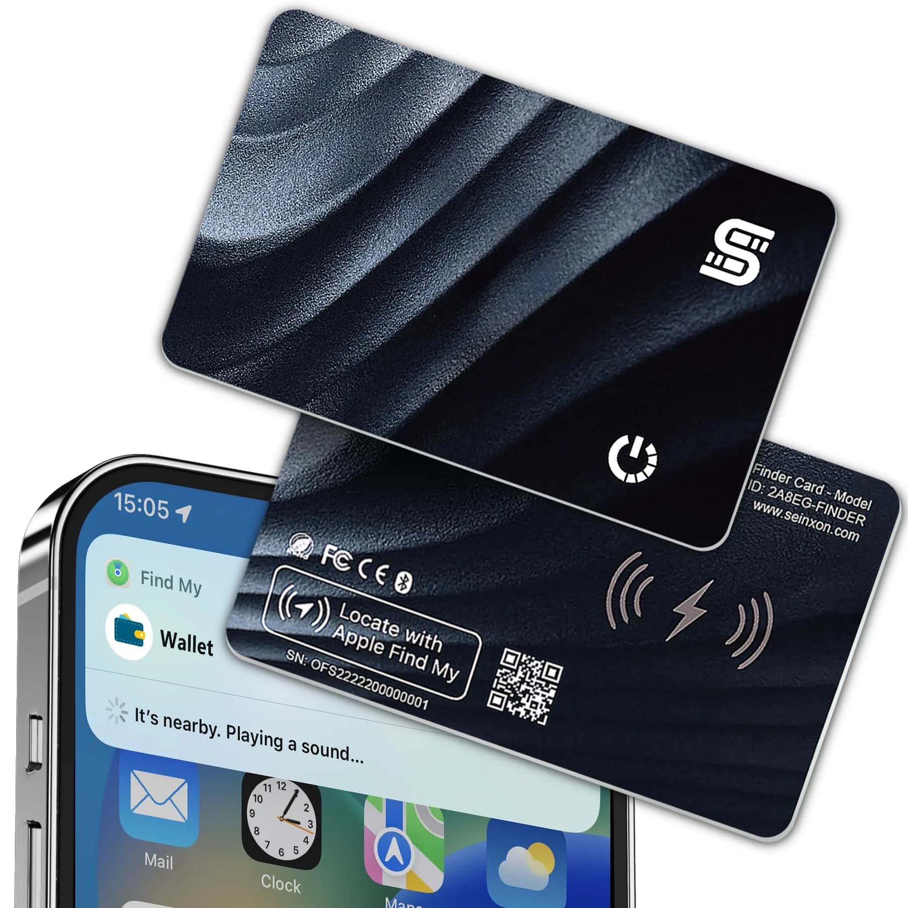 SEINXON Wallet Tracker (iOS Only) IP68 Thin Item Finder Card | Bluetooth Locator with Apple Find My & Wireless Charging