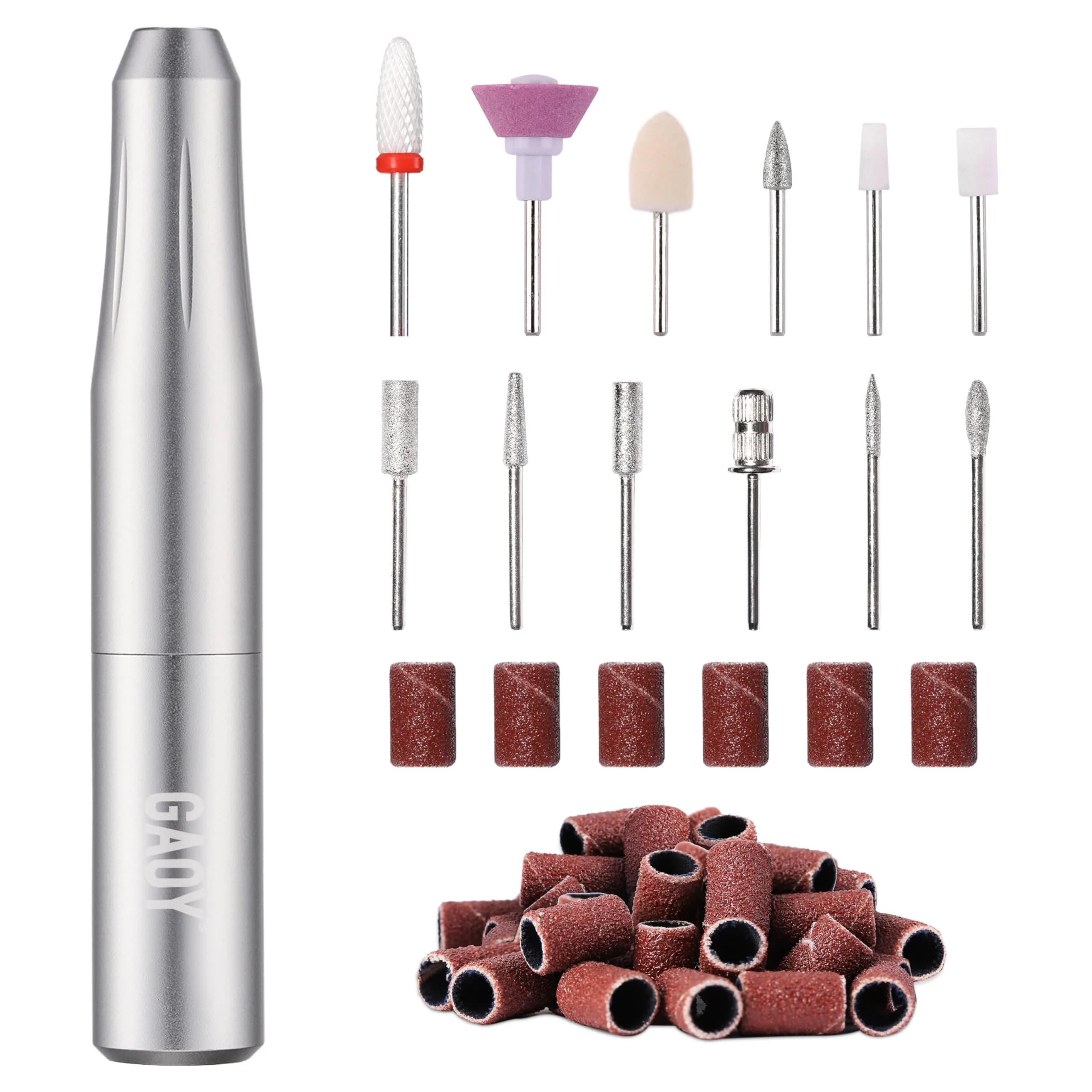 GAOY Electric Nail Drill with Bits for Acrylic & Gel Nails, USB Portable Efile for Home Salon (Silver, Aluminum Lightweight) | Professional Quality for Indian Homes - main product image
