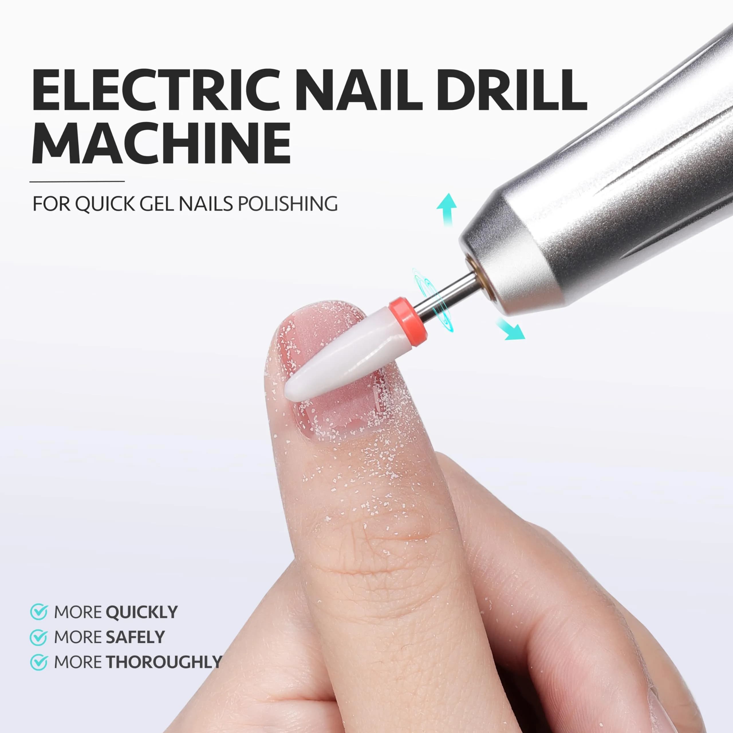GAOY Electric Nail Drill with Bits for Acrylic & Gel Nails, USB Portable Efile for Home Salon (Silver, Aluminum Lightweight) | Professional Quality for Indian Homes - view 2