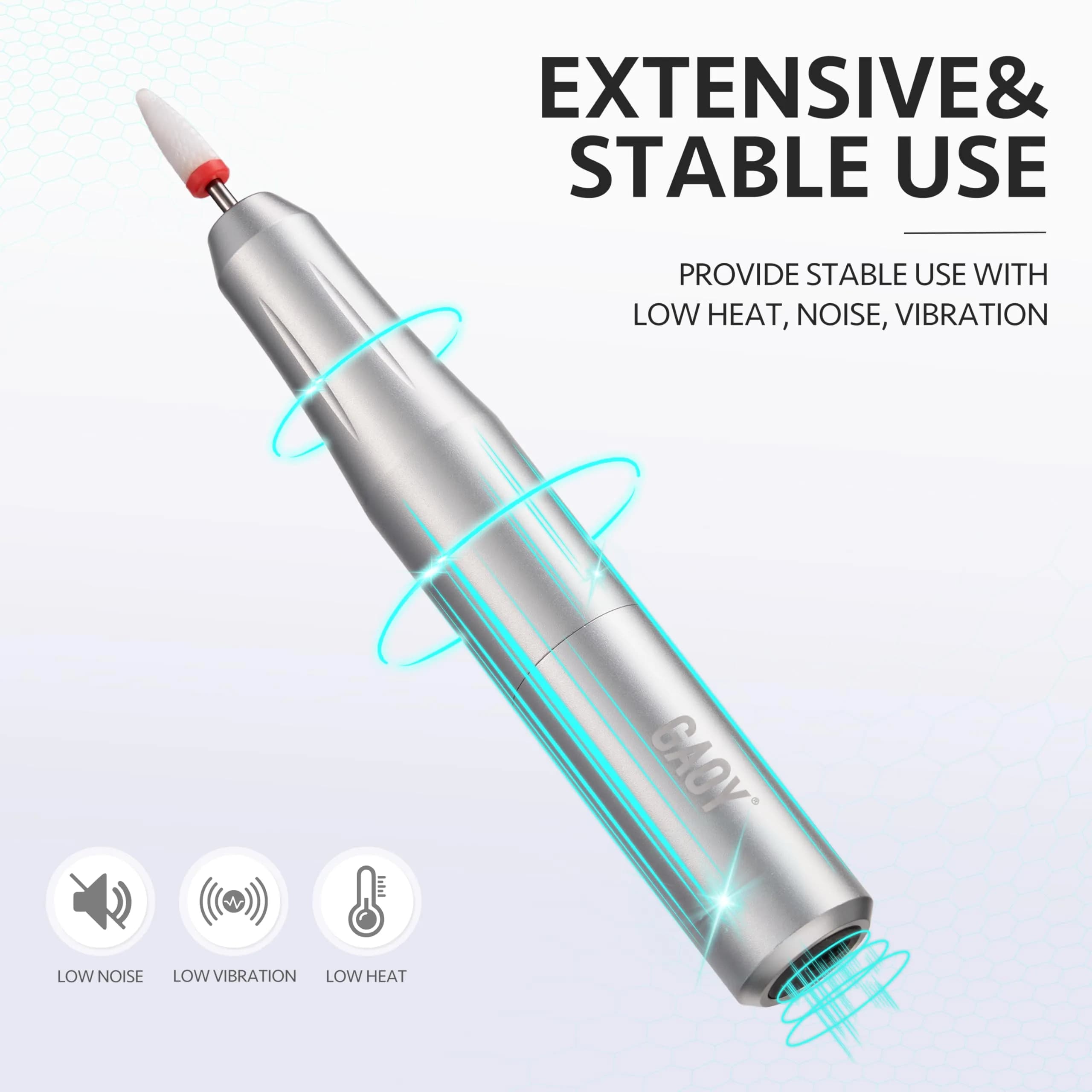 GAOY Electric Nail Drill with Bits for Acrylic & Gel Nails, USB Portable Efile for Home Salon (Silver, Aluminum Lightweight) | Professional Quality for Indian Homes - view 3