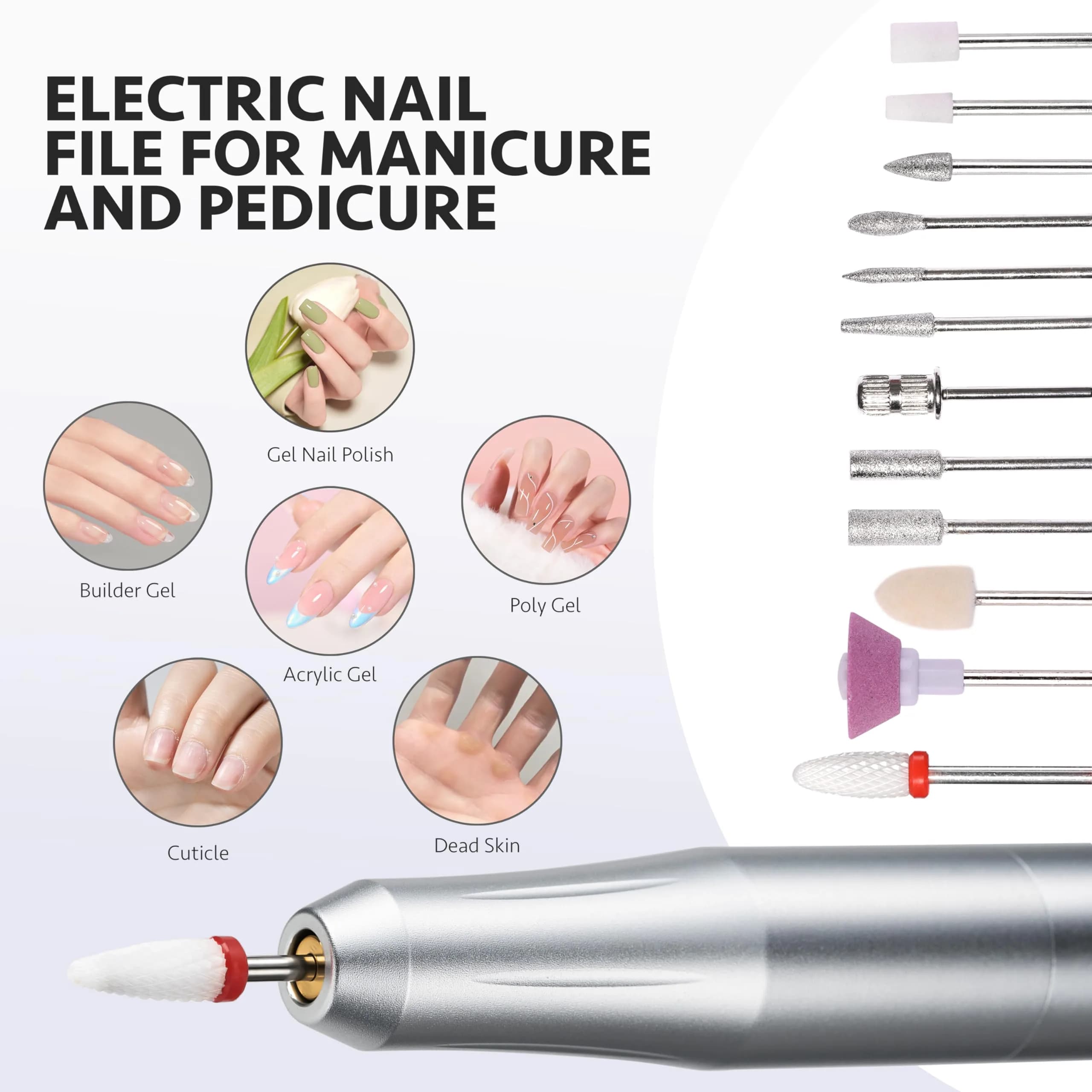 GAOY Electric Nail Drill with Bits for Acrylic & Gel Nails, USB Portable Efile for Home Salon (Silver, Aluminum Lightweight) | Professional Quality for Indian Homes - view 5