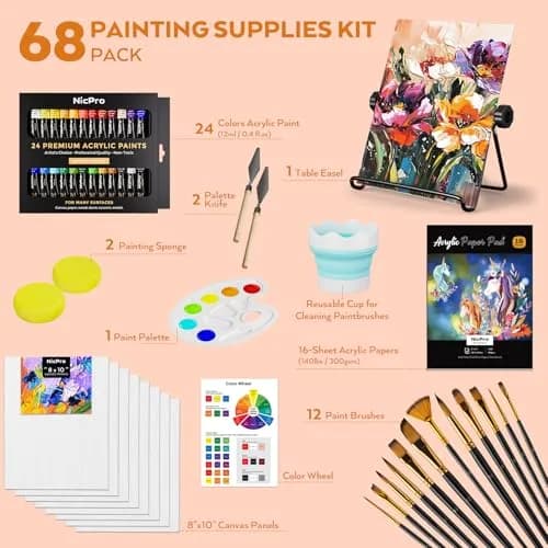 Nicpro 68PCS Acrylic Paint Canvas Set for Adults with 24 Paints | Complete Art Kit for Beginners thumbnail 2