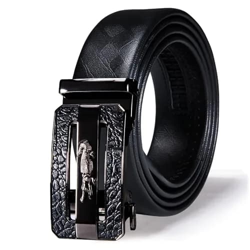 Dubulle Mens Ratchet Belt Leather Designer Black Slide Buckle Dress Belts | Adjustable, Genuine Leather, Gift Box thumbnail 1