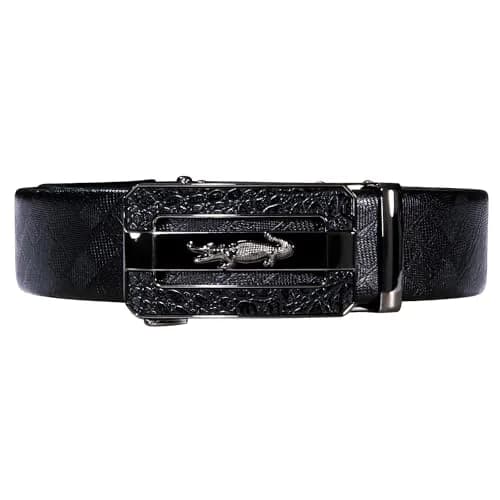 Dubulle Mens Ratchet Belt Leather Designer Black Slide Buckle Dress Belts | Adjustable, Genuine Leather, Gift Box thumbnail 4