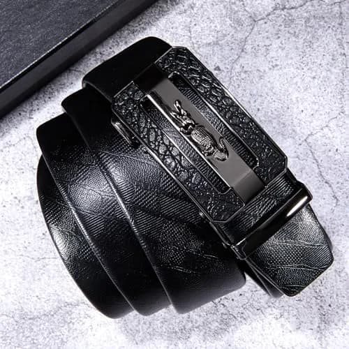 Dubulle Mens Ratchet Belt Leather Designer Black Slide Buckle Dress Belts | Adjustable, Genuine Leather, Gift Box thumbnail 5