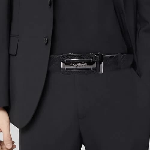Dubulle Mens Ratchet Belt Leather Designer Black Slide Buckle Dress Belts | Adjustable, Genuine Leather, Gift Box thumbnail 6