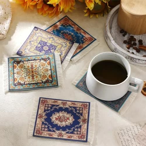 Preboun Rug Style Coasters Set of 10 | Classic Oriental Carpet Design, 13 x 9.1 cm thumbnail 6