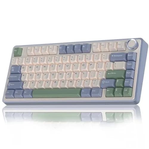 AULA F75 75% Wireless Mechanical Keyboard, Hot-Swappable Creamy Switches, RGB Backlit, 2.4GHz/Type-C/BT5.0 (White & Green) thumbnail 1