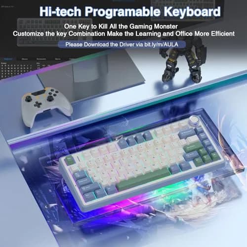 AULA F75 75% Wireless Mechanical Keyboard, Hot-Swappable Creamy Switches, RGB Backlit, 2.4GHz/Type-C/BT5.0 (White & Green) thumbnail 6