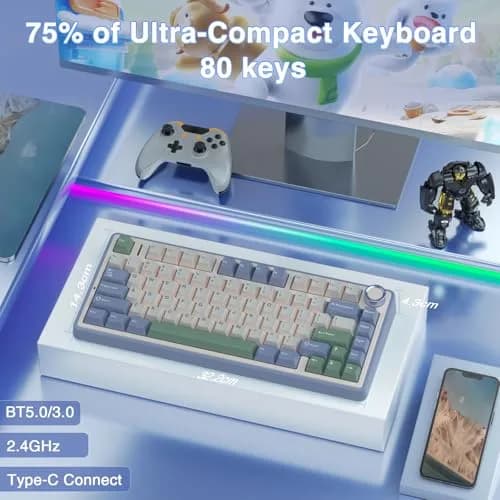 AULA F75 75% Wireless Mechanical Keyboard, Hot-Swappable Creamy Switches, RGB Backlit, 2.4GHz/Type-C/BT5.0 (White & Green) thumbnail 2