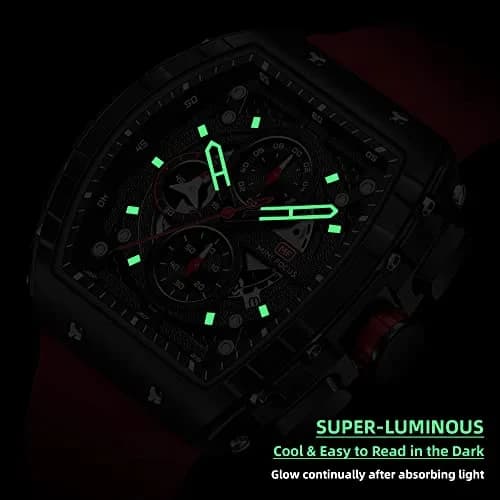 MF MINI FOCUS Men's Tonneau Chronograph Watch 42mm (1.65in) | Luminous Dial, 30M Water Resistant, Silicone Strap thumbnail 4