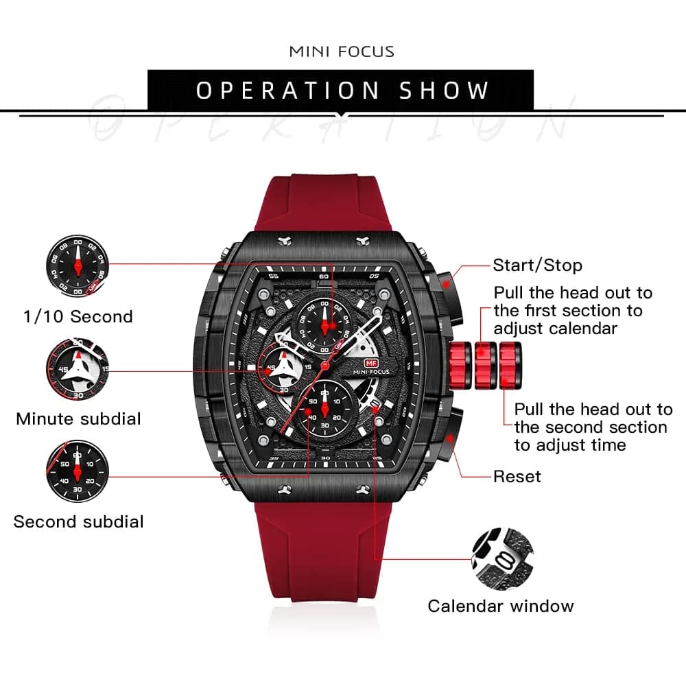 MF MINI FOCUS Men's Red & Black2 Chronograph Watch 42mm | Luminous Quartz Wristwatch - view 5