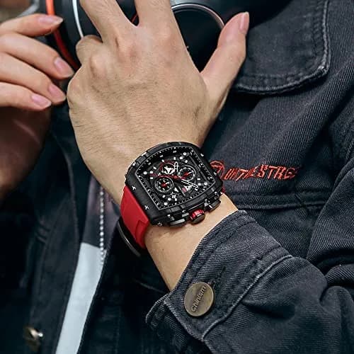 MF MINI FOCUS Men's Tonneau Chronograph Watch 42mm (1.65in) | Luminous Dial, 30M Water Resistant, Silicone Strap thumbnail 3