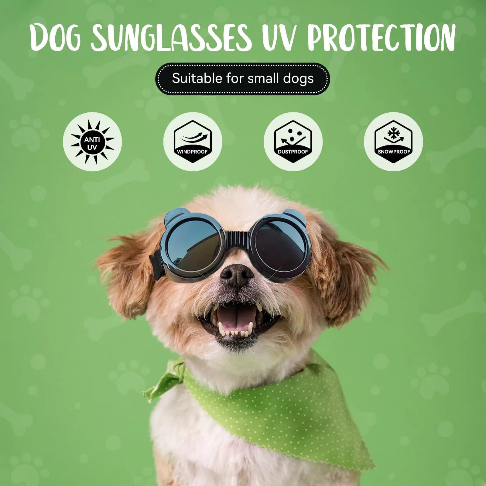 Enjoying Panda Black Dog Goggles for X-Small Breeds | UV Protection, Windproof - view 3