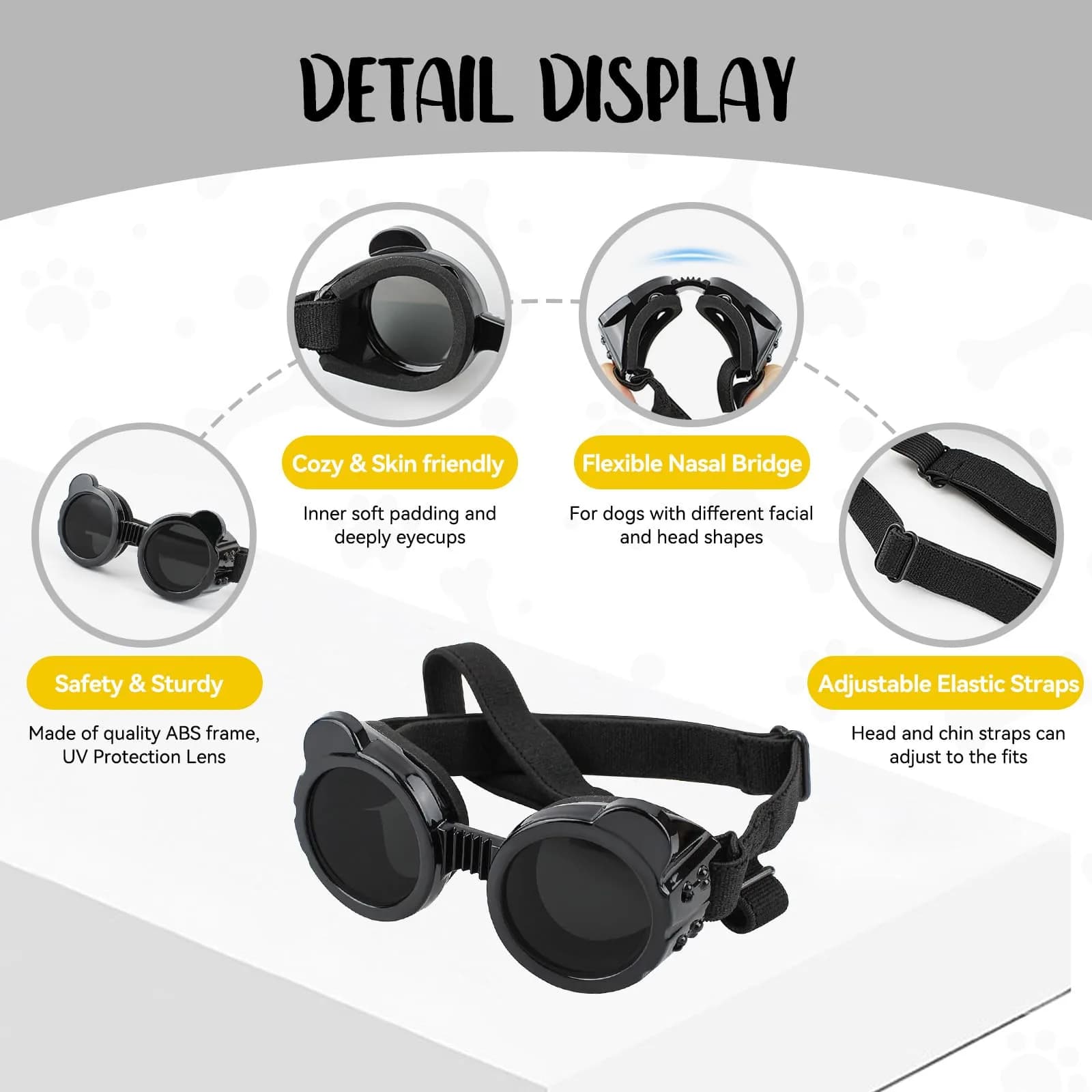 Enjoying Panda Black Dog Goggles for X-Small Breeds | UV Protection, Windproof - view 4