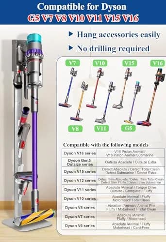 Haturi Metal Vacuum Stand Holder for Dyson Cordless Stick Vacuums | 47.8 inch (121.4 cm) Tall thumbnail 6