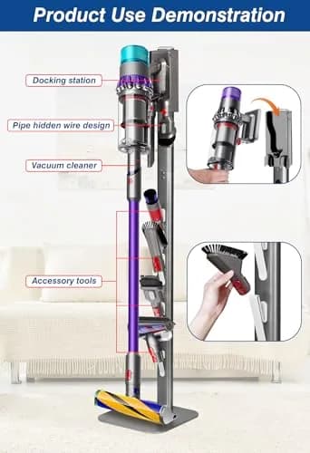 Haturi Metal Vacuum Stand Holder for Dyson Cordless Stick Vacuums | 47.8 inch (121.4 cm) Tall thumbnail 4