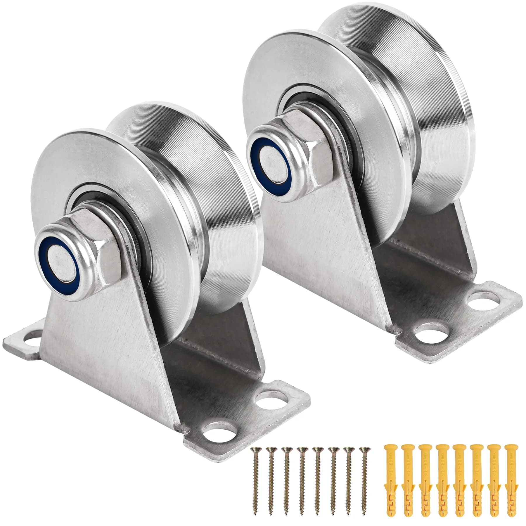 dojobkinb V Type Pulley Wheel 2 Pack 1.89 inch (4.8 cm) | Silent Duplex Bearing Stainless Steel Mounted Block - main product image