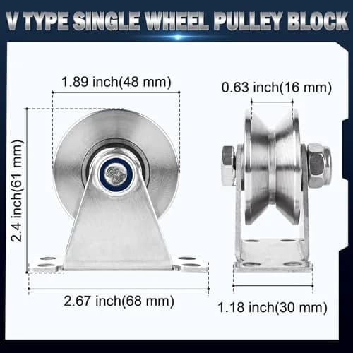 dojobkinb V Type Pulley Wheel 2 Pack 1.89 inch (4.8 cm) | Silent Duplex Bearing Stainless Steel Mounted Block thumbnail 2