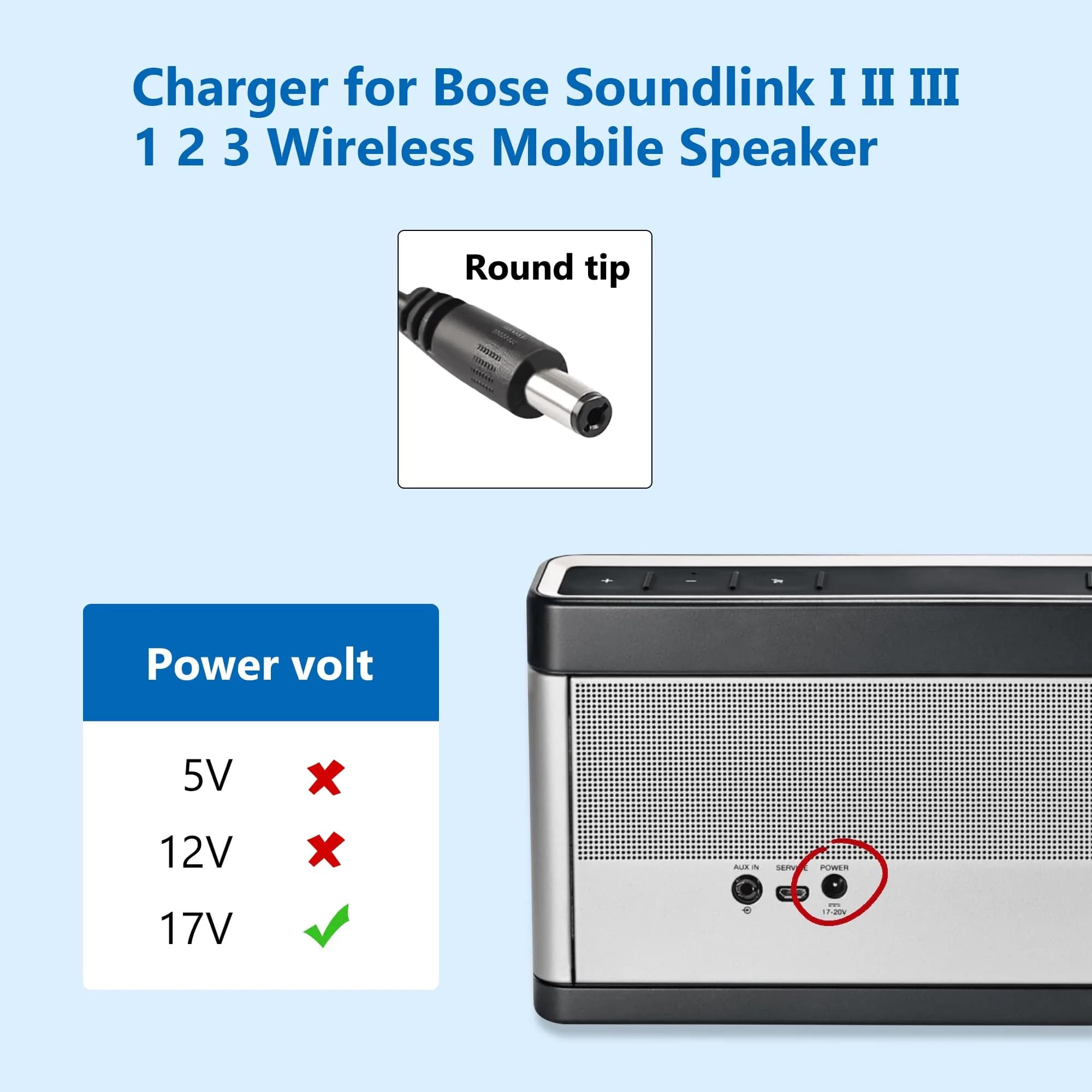 FNKTQL 17V 1A AC Adapter Charger for Bose Soundlink I II III Speakers | 1.8m Cable - view 2