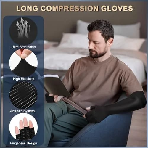 Zuscot Copper Long Compression Gloves for Arthritis & Edema | Support & Pain Relief (70-120 chars) thumbnail 2