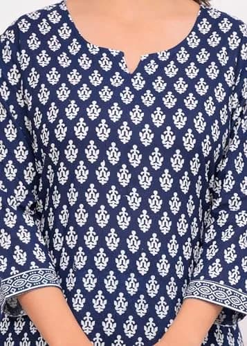 Meera Fab Women's Cotton Printed Straight Kurta with Palazzo & Dupatta Set Blue | 3-Piece Ethnic Wear thumbnail 8