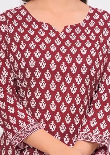 Meera Fab Women's Cotton Printed Kurta with Palazzo & Dupatta Set in Maroon | Light, Trendy & Soft thumbnail 6