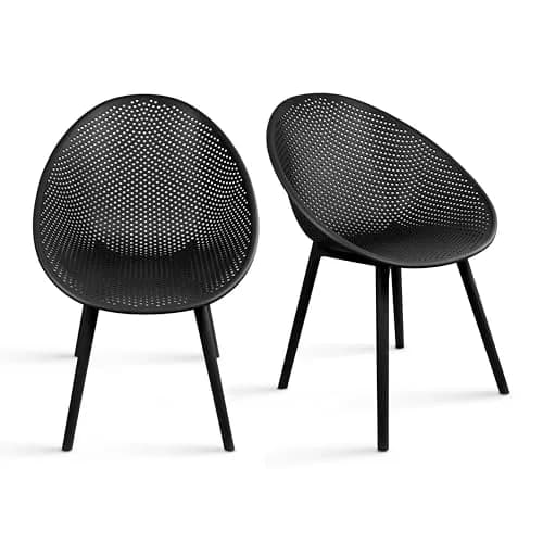 2xhome Black Modern Egg-Shaped Plastic Dining Chair | Weather-Resistant & Lightweight thumbnail 2