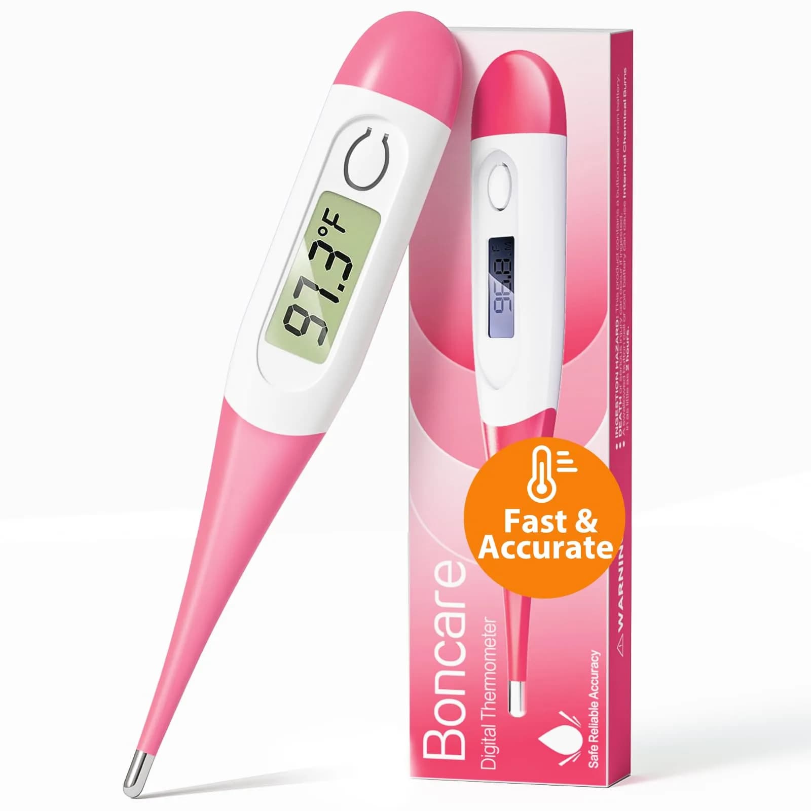Boncare Pink Digital Oral Thermometer 10 Seconds | Accurate & Safe for Adults, Kids, Pets - main product image