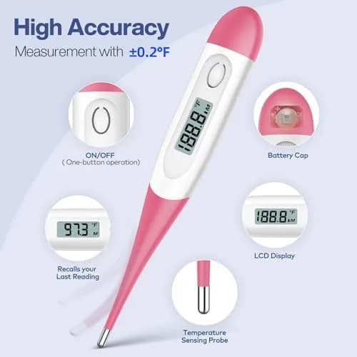 Boncare Pink Digital Oral Thermometer 10 Seconds | Accurate & Safe for Adults, Kids, Pets thumbnail 3