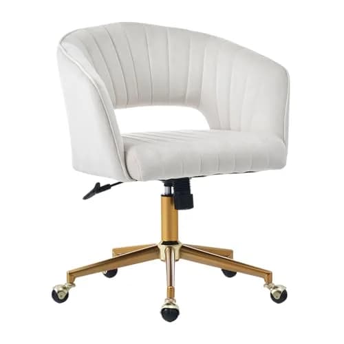 FENFSHE Home Office Desk Chair Beige | Velvet Swivel Chair with Gold Base (22.6"D x 19"W x 32.4"H) thumbnail 8