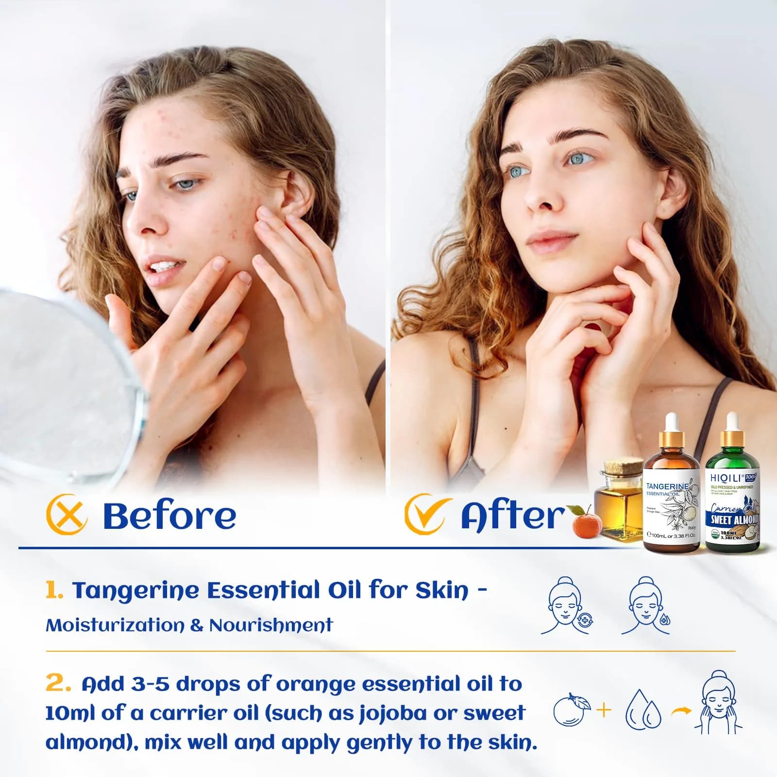 HIQILI Tangerine Essential Oil 100ml (3.38 Fl Oz) | Fresh Citrus Aroma for Skin & Home - view 2