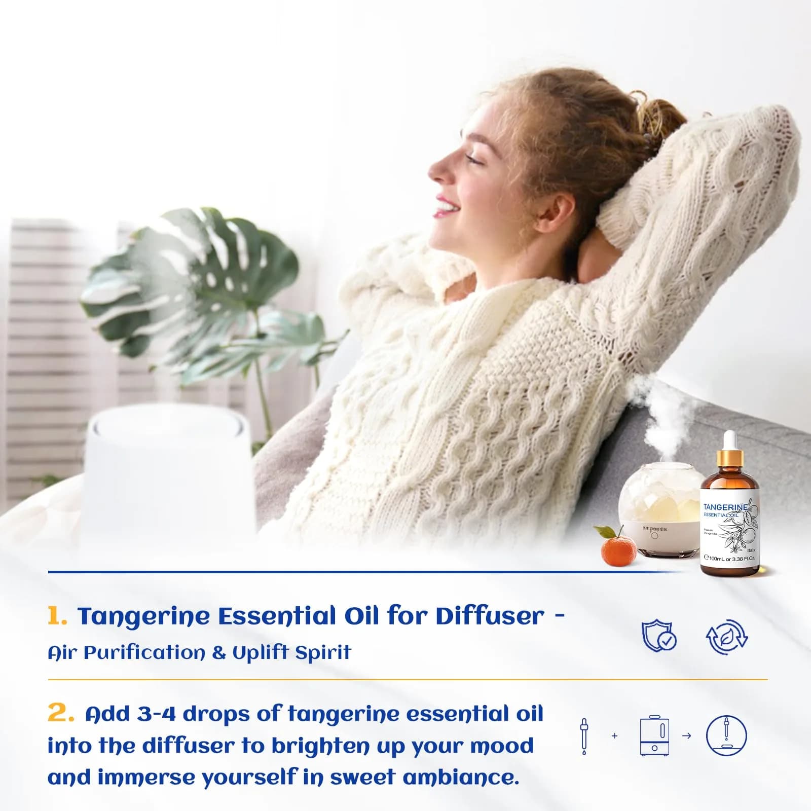 HIQILI Tangerine Essential Oil 100ml (3.38 Fl Oz) | Fresh Citrus Aroma for Skin & Home - view 3
