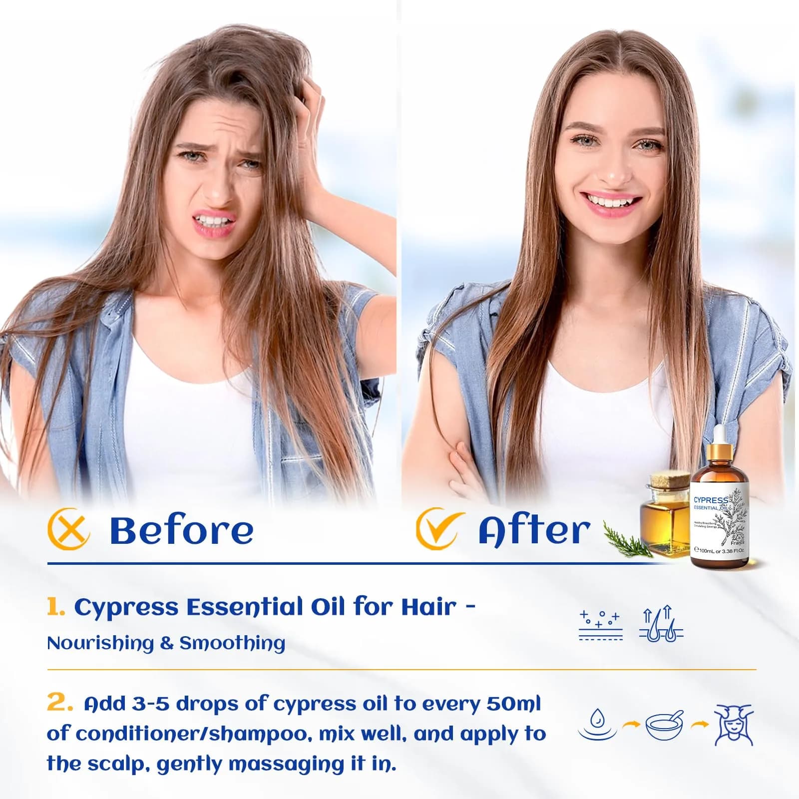 HIQILI Cypress Essential Oil (100ml / 3.38 Fl Oz) | Natural Woody Aroma for Diffusers & Skin Care - view 2