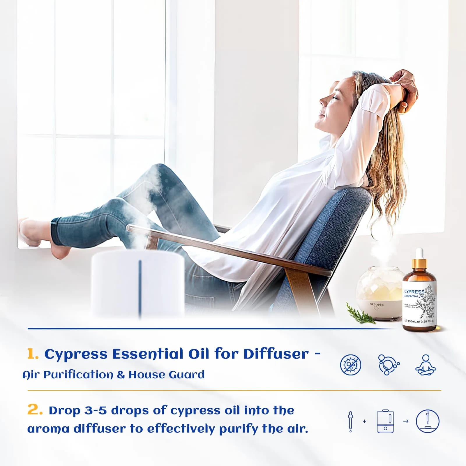 HIQILI Cypress Essential Oil (100ml / 3.38 Fl Oz) | Natural Woody Aroma for Diffusers & Skin Care - view 4