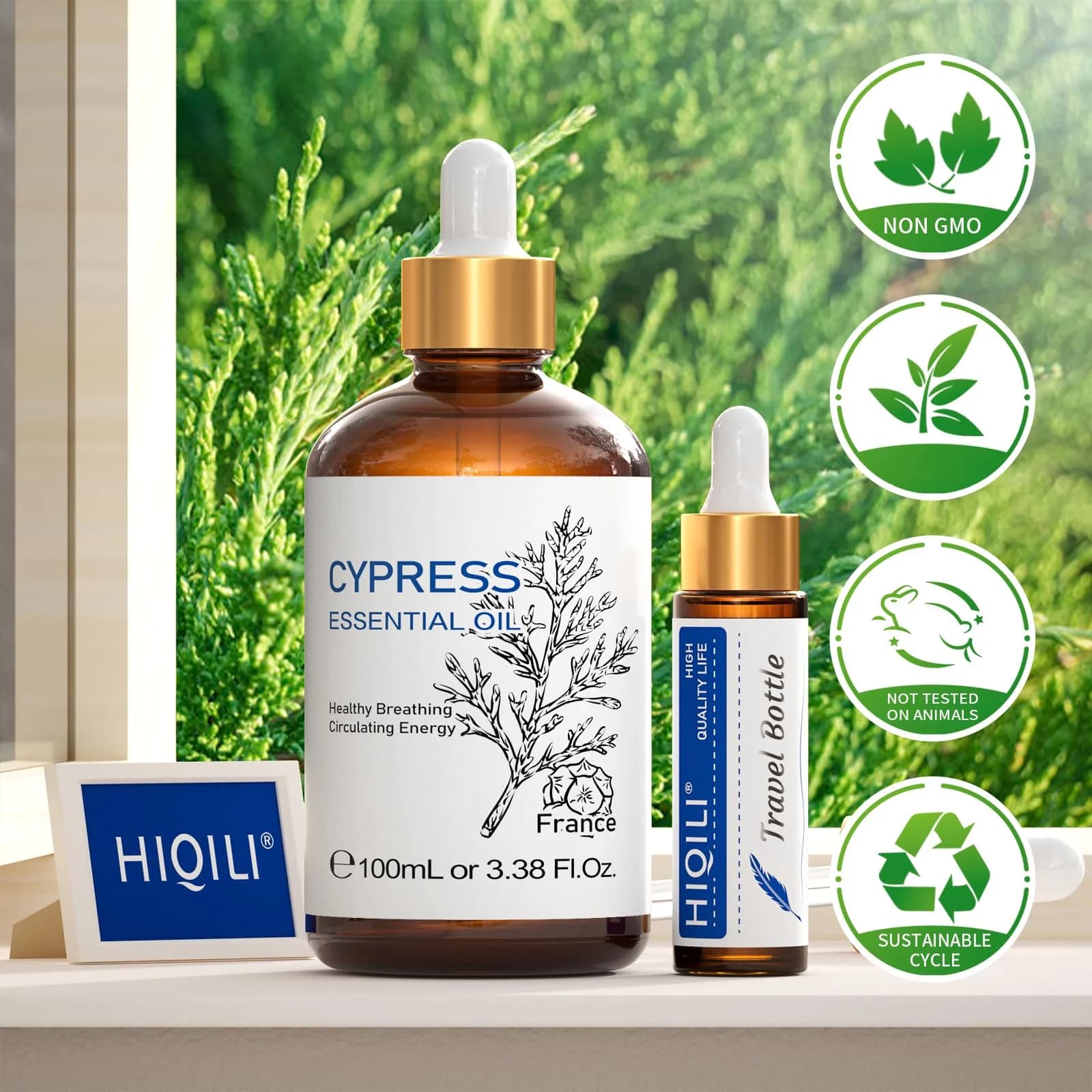 HIQILI Cypress Essential Oil (100ml / 3.38 Fl Oz) | Natural Woody Aroma for Diffusers & Skin Care - view 8