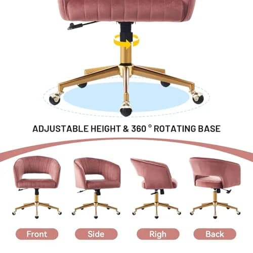 FENFSHE Velvet Vanity Chair with Swivel & Gold Base | 360° Rotation, Pink, 19.3 inches W x 23.6 inches D x 35 inches H thumbnail 7