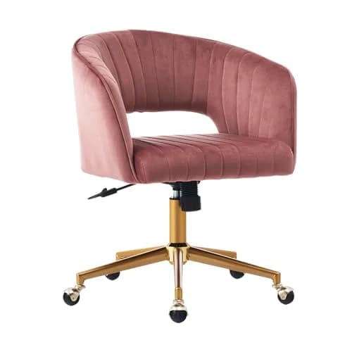 FENFSHE Velvet Vanity Chair with Swivel & Gold Base | 360° Rotation, Pink, 19.3 inches W x 23.6 inches D x 35 inches H thumbnail 8