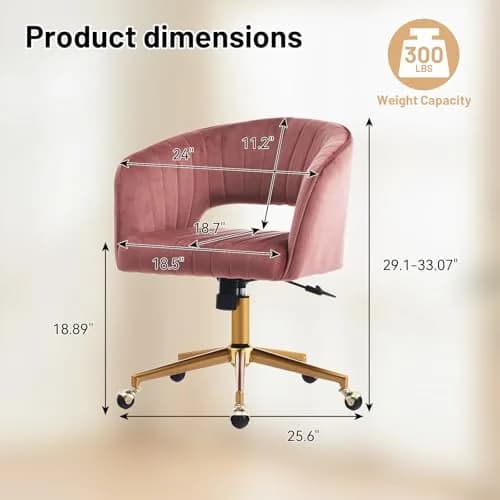 FENFSHE Velvet Vanity Chair with Swivel & Gold Base | 360° Rotation, Pink, 19.3 inches W x 23.6 inches D x 35 inches H thumbnail 2
