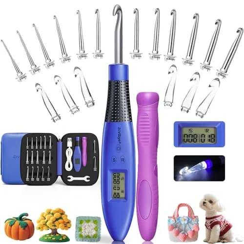 Zcvtbye Light Up Crochet Hooks Set, 18 Sizes with Digital Counters & LED Light | Ergonomic & Rechargeable thumbnail 1