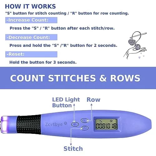 Zcvtbye Light Up Crochet Hooks Set, 18 Sizes with Digital Counters & LED Light | Ergonomic & Rechargeable thumbnail 4