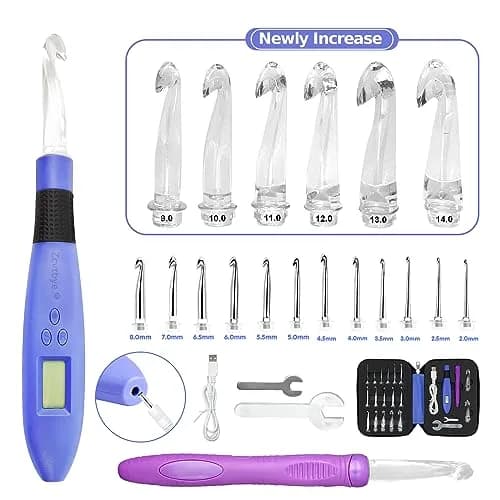 Zcvtbye Light Up Crochet Hooks Set, 18 Sizes with Digital Counters & LED Light | Ergonomic & Rechargeable thumbnail 5