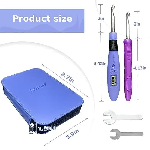 Zcvtbye Light Up Crochet Hooks Set, 18 Sizes with Digital Counters & LED Light | Ergonomic & Rechargeable thumbnail 6