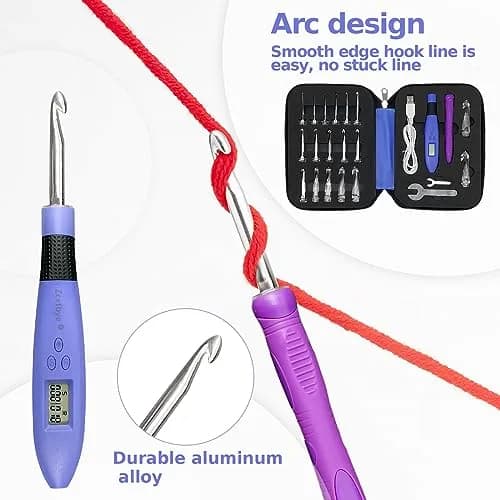 Zcvtbye Light Up Crochet Hooks Set, 18 Sizes with Digital Counters & LED Light | Ergonomic & Rechargeable thumbnail 3