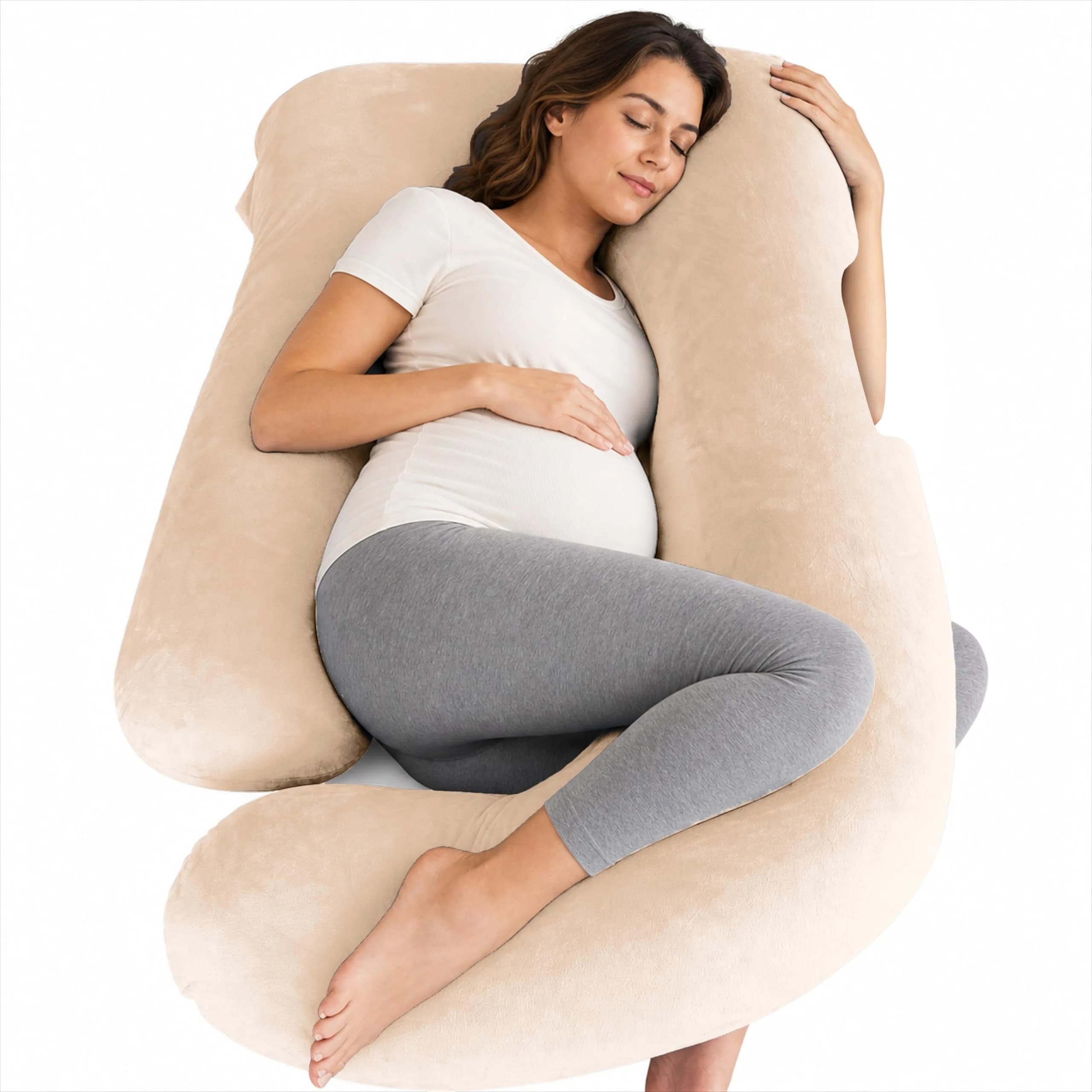 MOON PARK Pregnancy Pillow 57 Inch U Shaped Full Body Maternity Support for Back, Legs, Belly, Hips - Brown