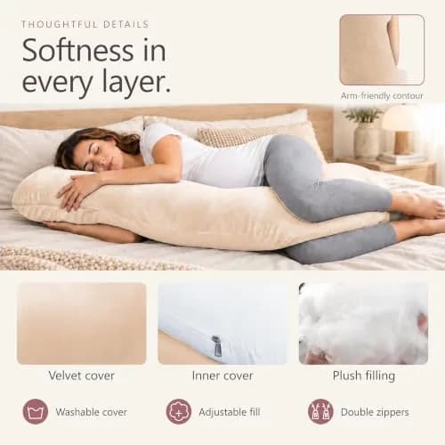 MOON PARK Pregnancy Pillow 57 Inch U Shaped Full Body Maternity Support for Back, Legs, Belly, Hips - Brown thumbnail 4