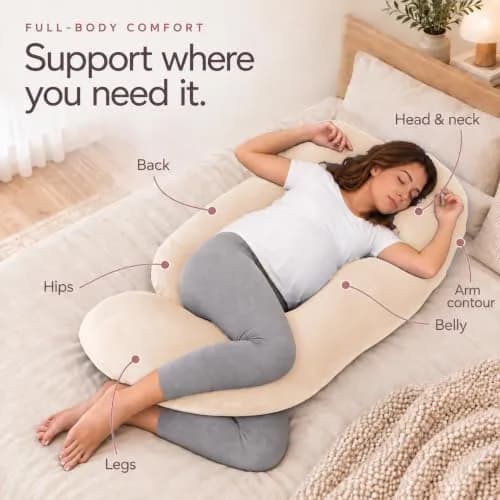 MOON PARK Pregnancy Pillow 57 Inch U Shaped Full Body Maternity Support for Back, Legs, Belly, Hips - Brown thumbnail 5