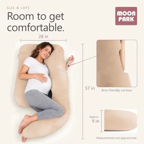 MOON PARK Pregnancy Pillow 57 Inch U Shaped Full Body Maternity Support for Back, Legs, Belly, Hips - Brown thumbnail 6