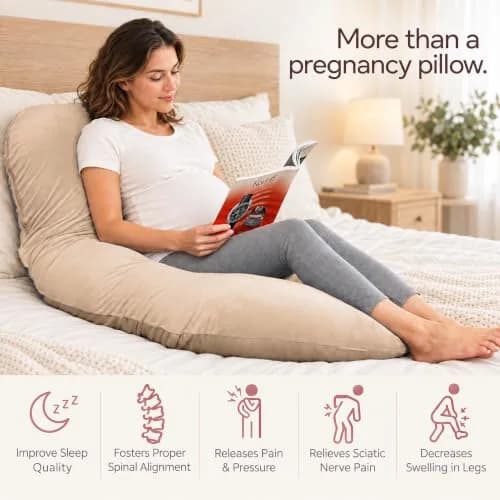 MOON PARK Pregnancy Pillow 57 Inch U Shaped Full Body Maternity Support for Back, Legs, Belly, Hips - Brown thumbnail 7